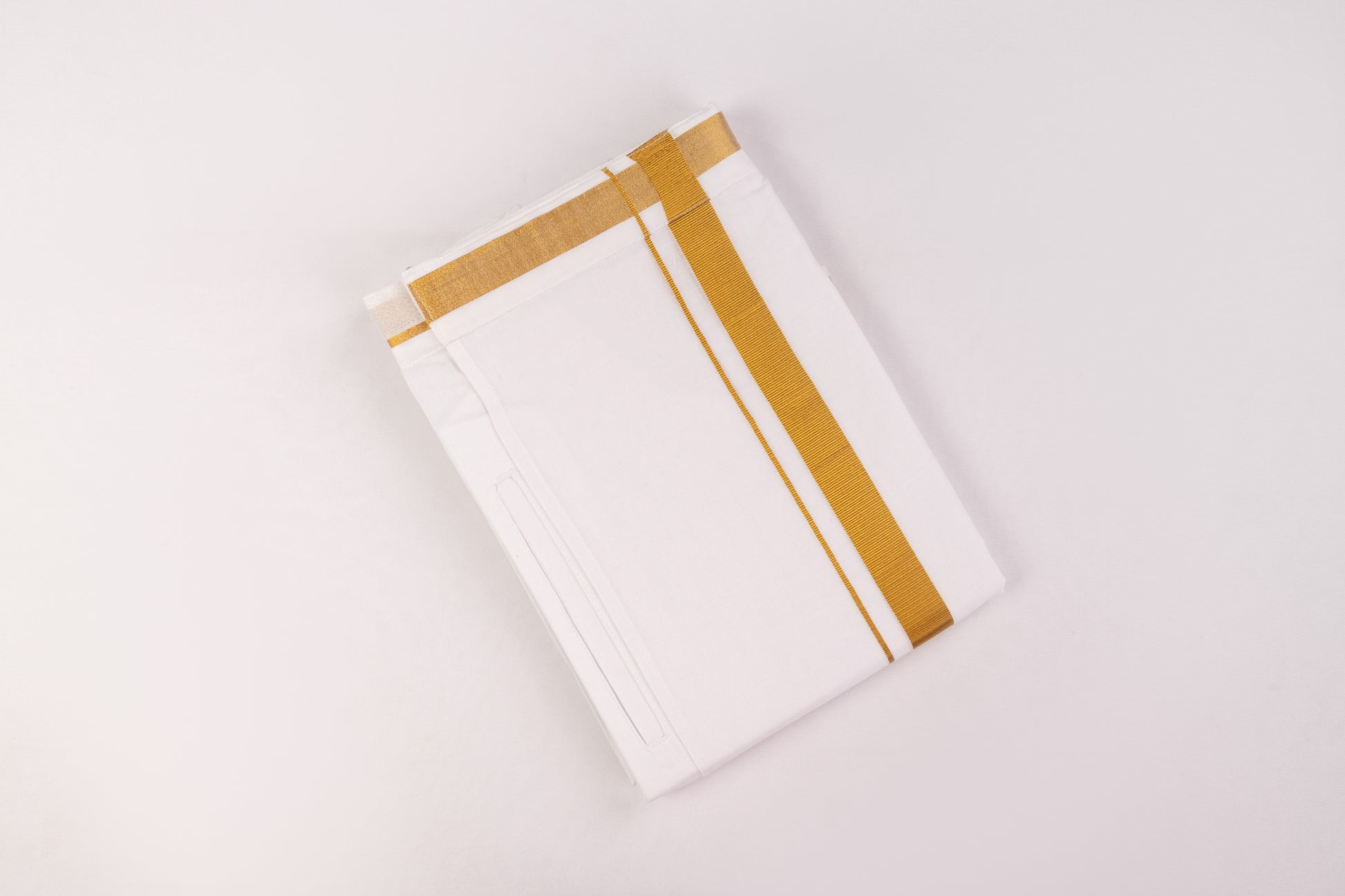 ORDER VELCRO POCKET WHITE GOLD BORDER READYMADE DHOTHIE 