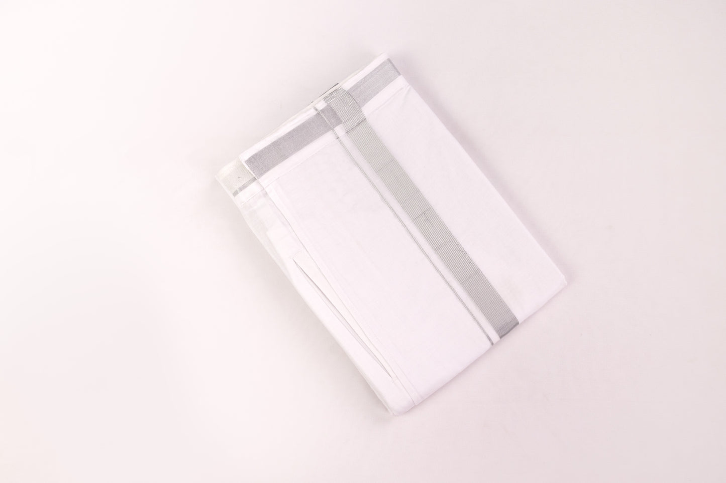 Superior Quality Velcro White Silver Border Double Dhothie