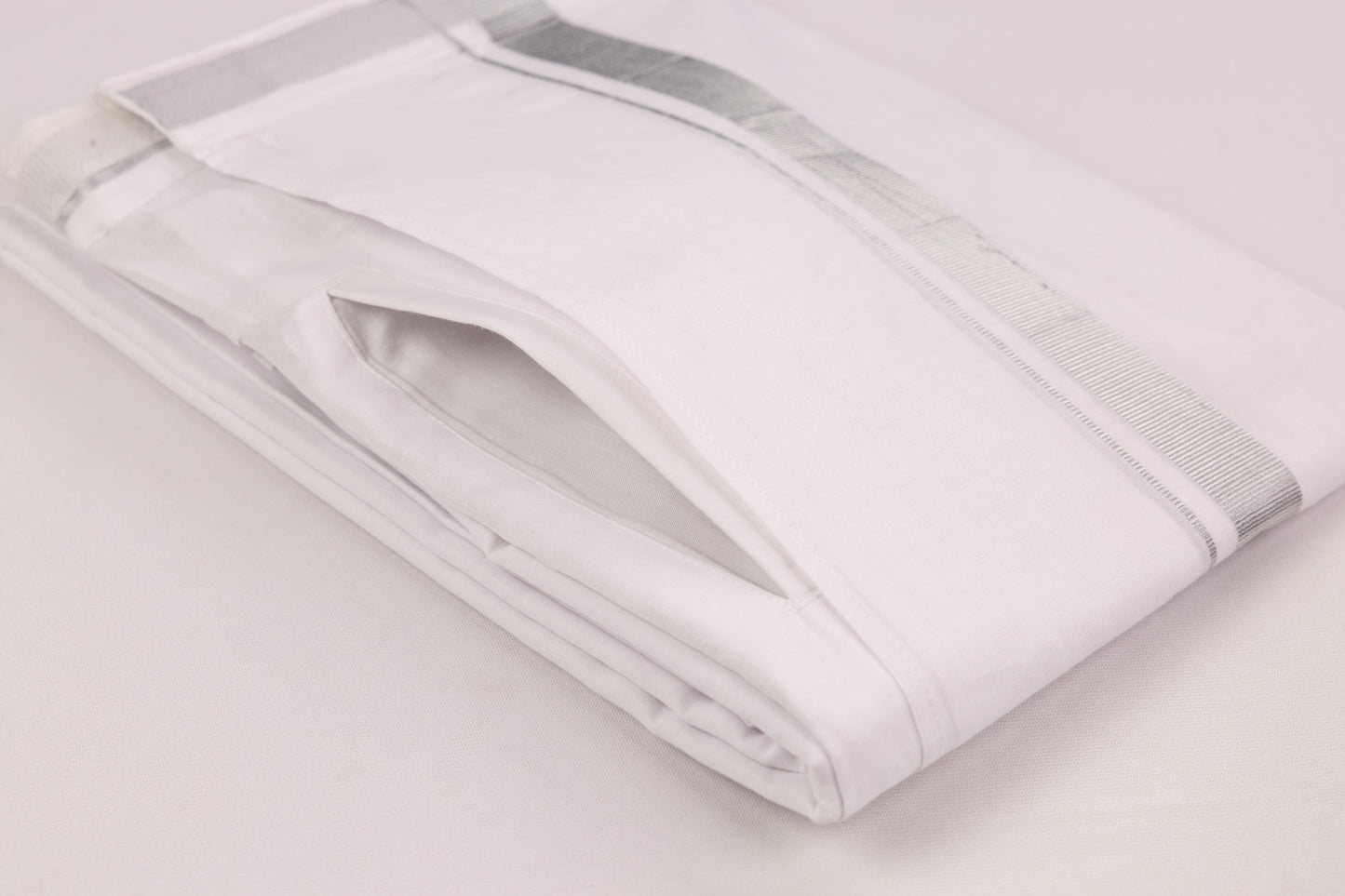 Buy Superior Quality Velcro White Silver Border Double Dhothie