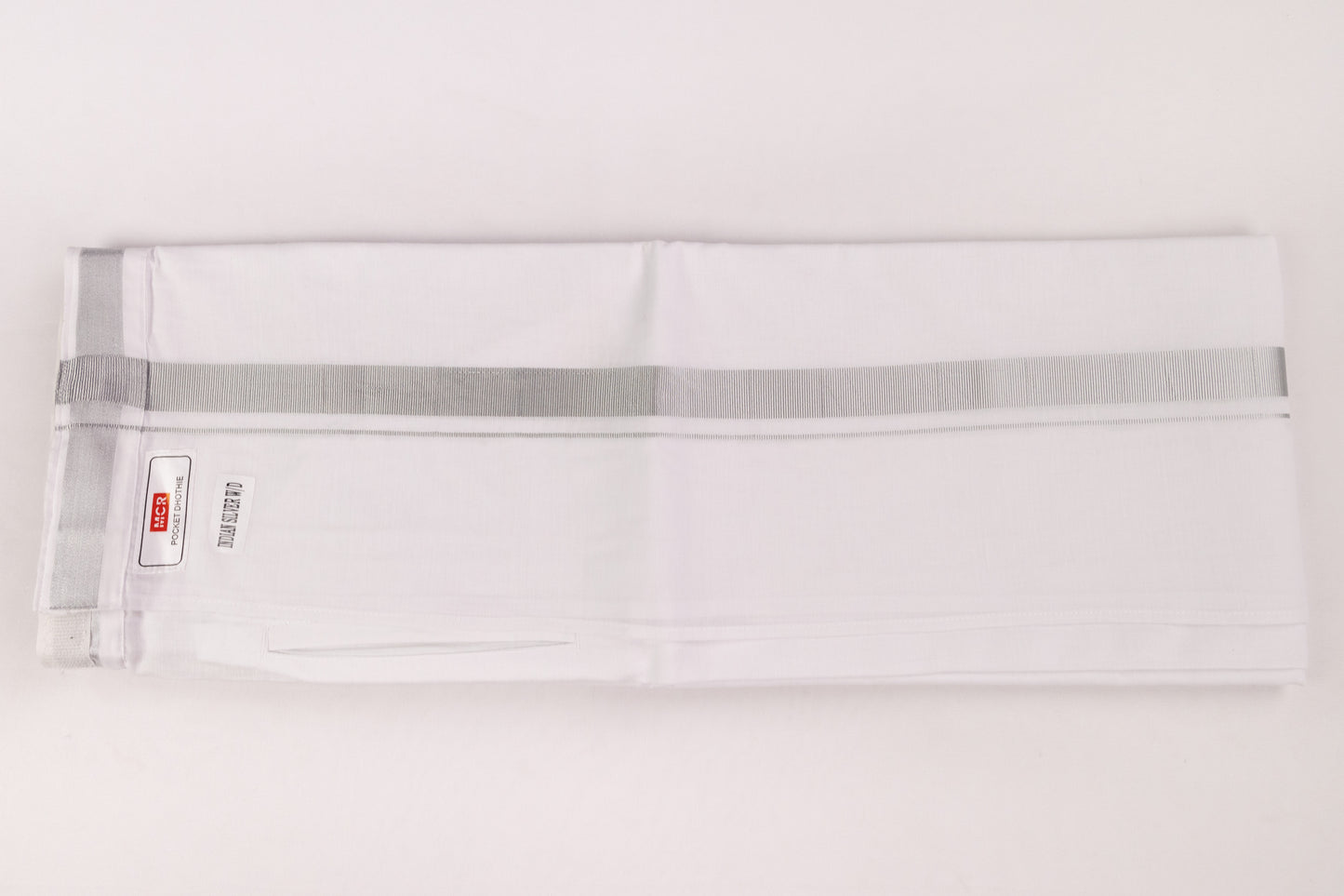 Order Superior Quality Velcro White Silver Border Double Dhothie