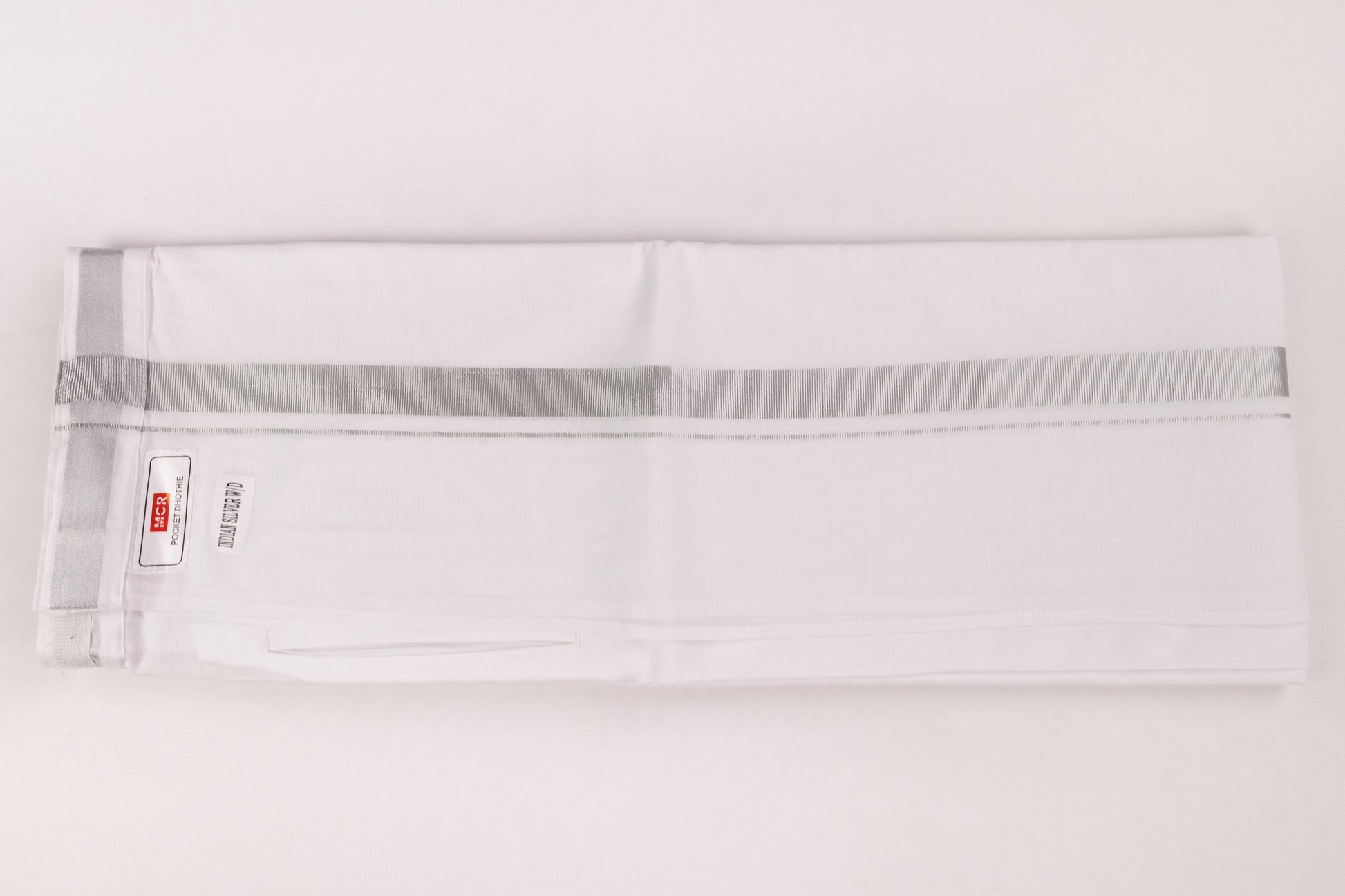Order Superior Quality Velcro White Silver Border Double Dhothie