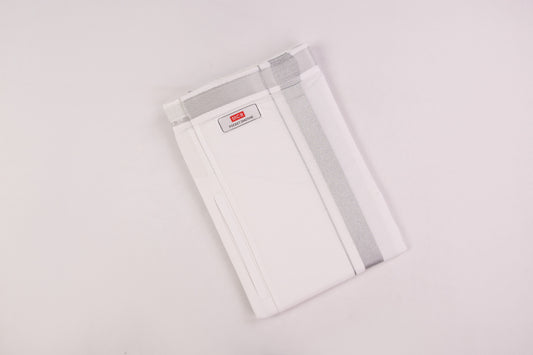 VELCRO POCKET WHITE SILVER BORDER READYMADE SINGLE DHOTHIE