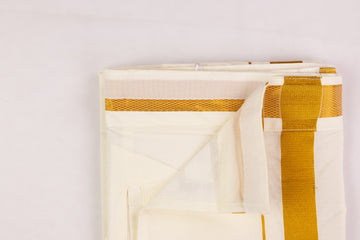 VELCRO POCKET CREAM GOLD BORDER READYMADE SINGLE DHOTHIE - PKT GLS-02C