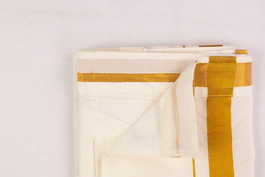 VELCRO POCKET CREAM GOLD BORDER READYMADE SINGLE DHOTHIE - PKT GLS-02C