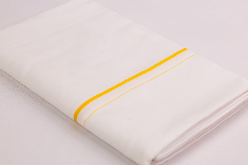 SHOP LINEN LIFE GOLD BORDER WHITE SINGLE DHOTI