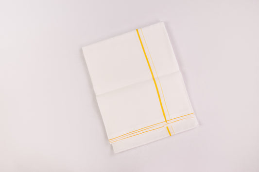 SHOP LINEN LIFE GOLD BORDER WHITE SINGLE DHOTI