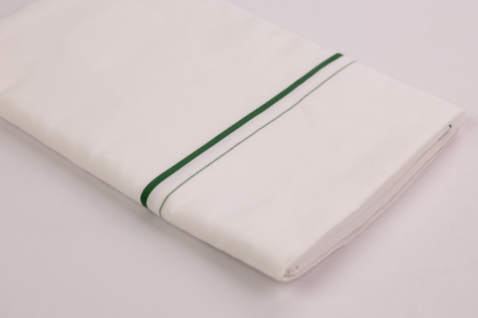 SHOP LINEN LIFE GREEN BORDER WHITE SINGLE DHOTI