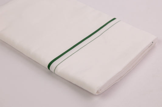 SHOP LINEN LIFE GREEN BORDER WHITE SINGLE DHOTI