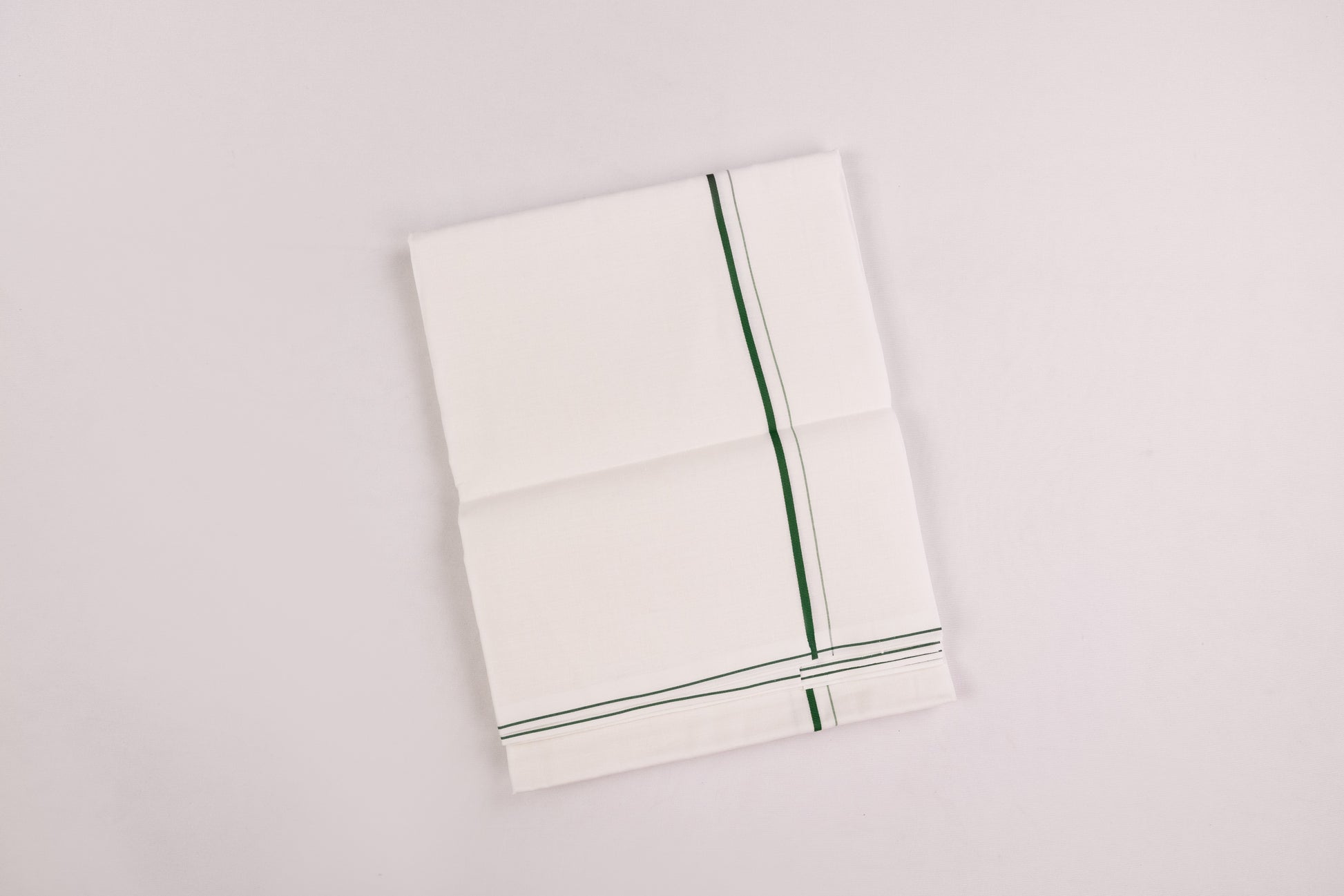 SHOP LINEN LIFE GREEN BORDER WHITE SINGLE DHOTI