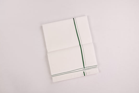 SHOP LINEN LIFE GREEN BORDER WHITE SINGLE DHOTI