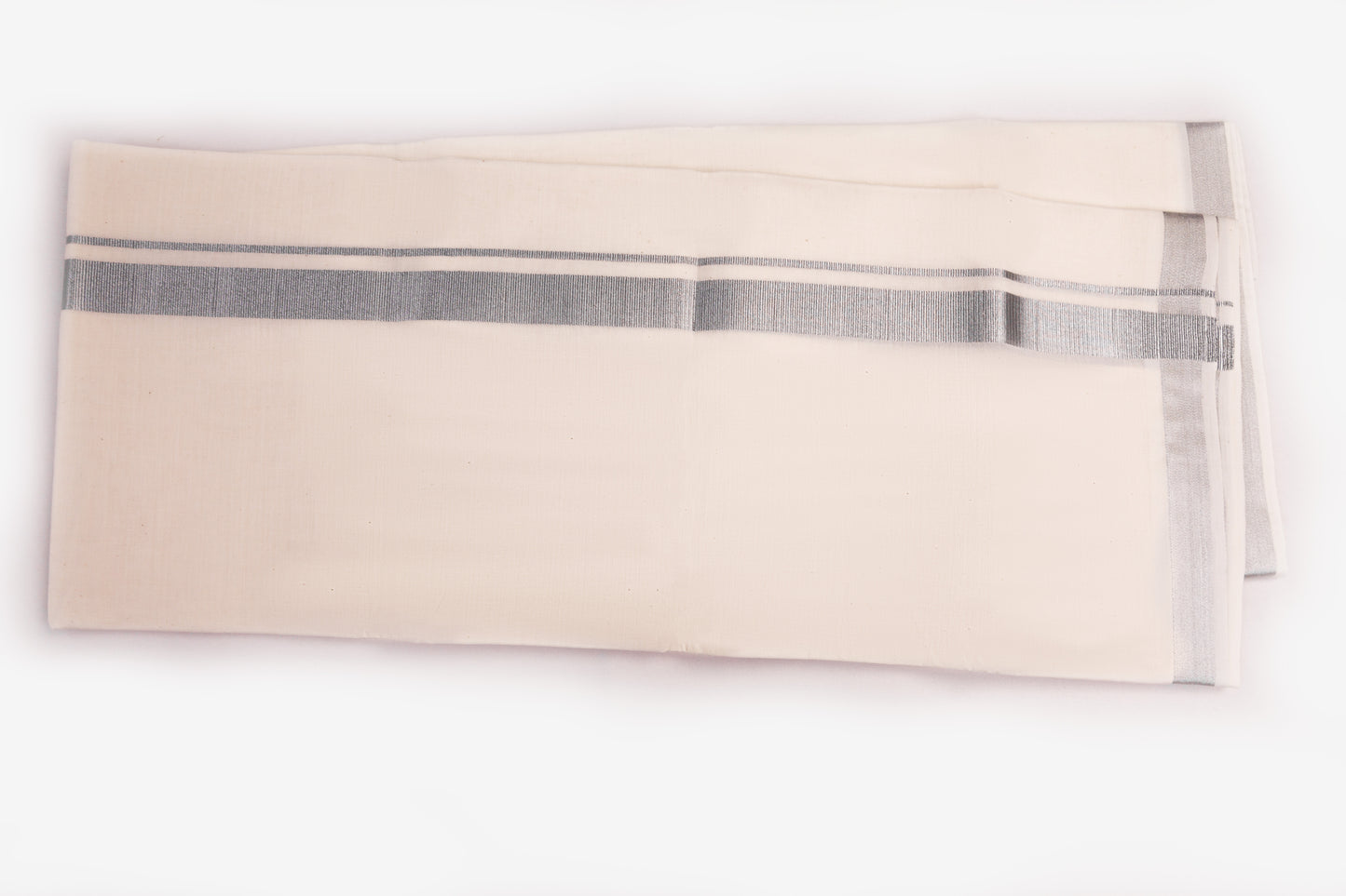 CREAM SILVER JARI BORDER 1 INCH DOUBLE DHOTHIE FOR MEN - SLD-46C Buy 1 Dhothie Get 1 Dhothie Belt Free