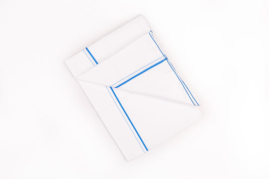 SHOP FANCY BLUE BORDER WHITE SINGLE DHOTI 