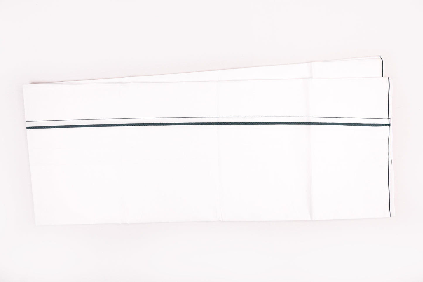 WHITE SINGLE DHOTHIE SMALL COTTON GREEN BORDER COLOR FOR MEN 