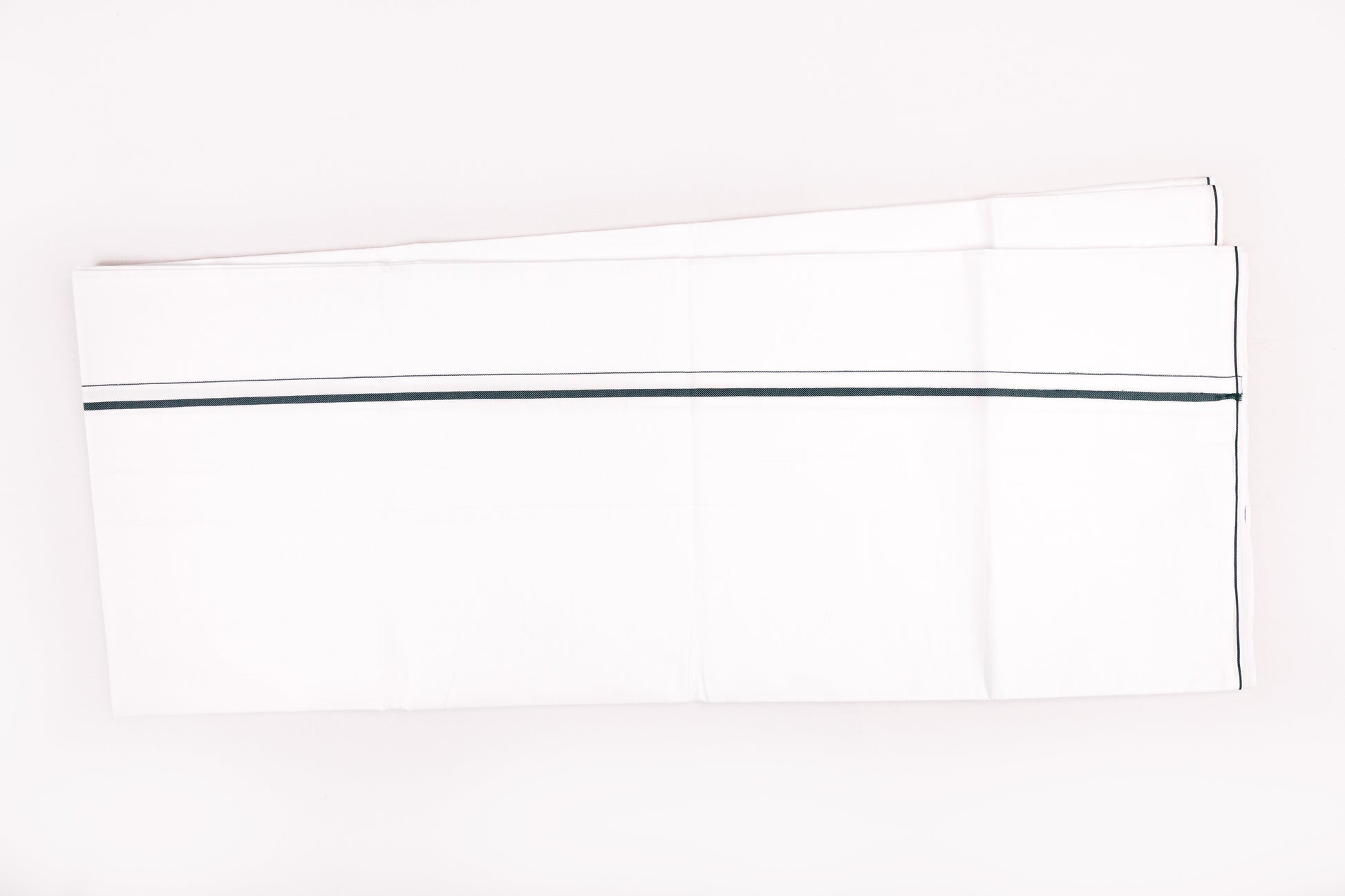 WHITE SINGLE DHOTHIE SMALL COTTON GREEN BORDER COLOR FOR MEN 