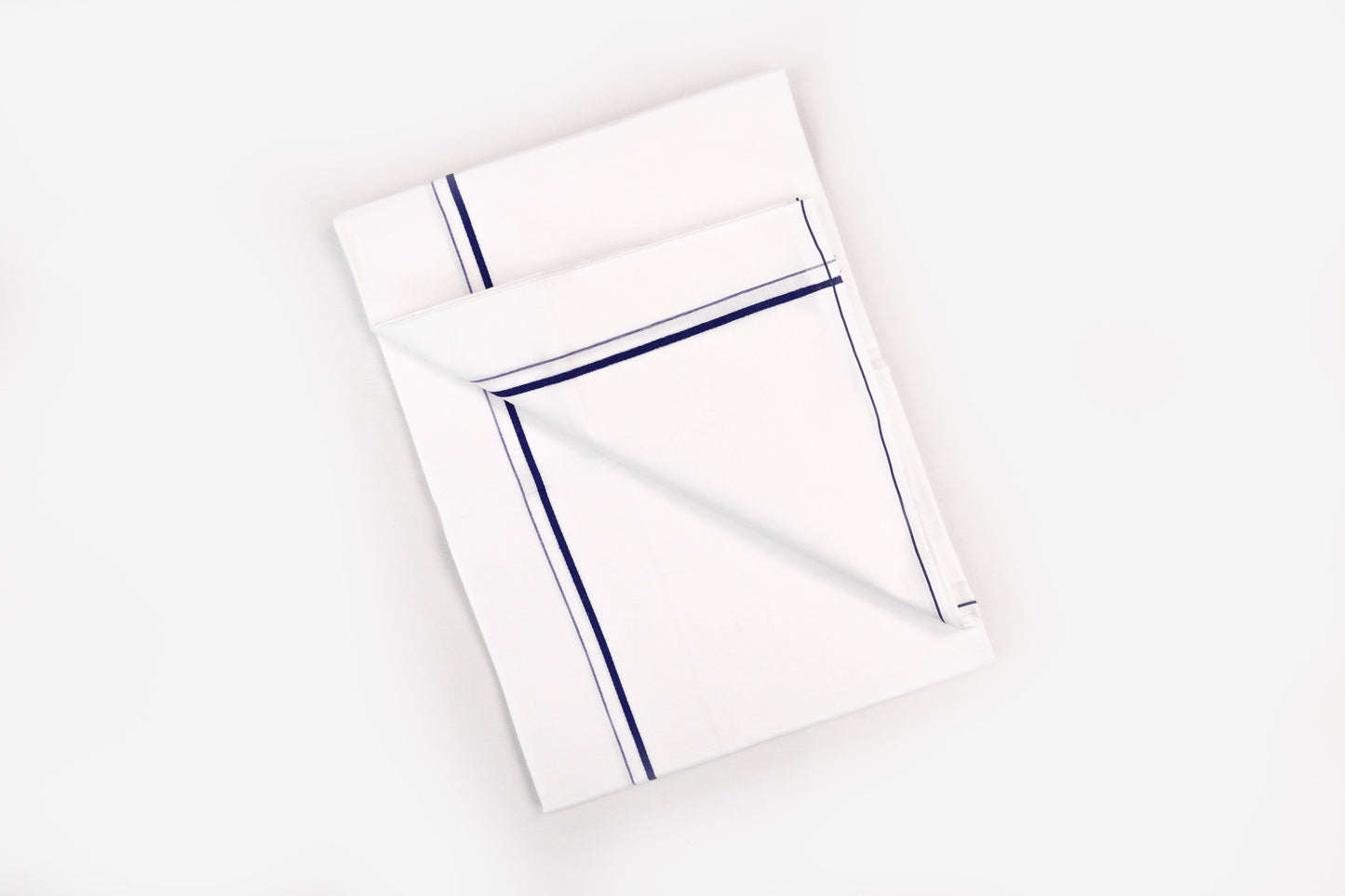 SHOP WHITE SINGLE DHOTI SMALL COTTON BLUE BORDER FOR MEN