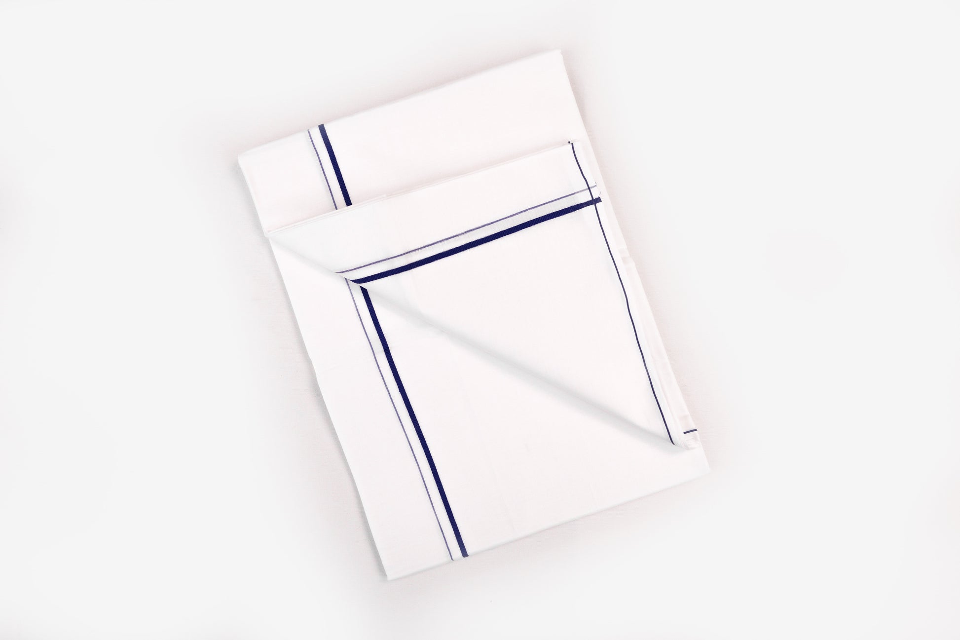 SHOP WHITE SINGLE DHOTI SMALL COTTON BLUE BORDER FOR MEN