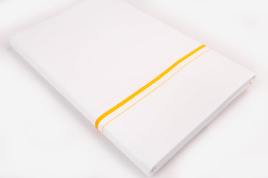 WHITE SINGLE DHOTI SMALL COTTON GOLD BORDER FOR MEN