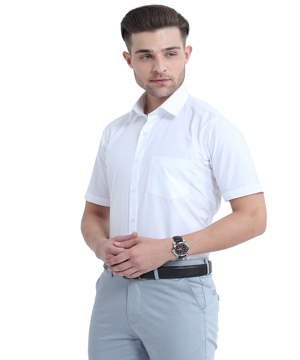 MCR ANTI WRINKLE Half Sleeve Formal White Shirt For Men