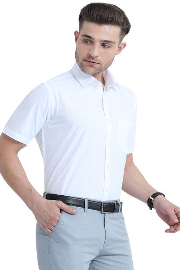 MCR ANTI WRINKLE Half Sleeve Formal White Shirt For Men