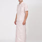 Men’s rose matching single dhoti set featuring a half sleeve shirt and stylish border design. Ideal for traditional and festive wear.