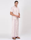 Elegant rose matching single dhoti set with half sleeve shirt, perfect for formal and cultural occasions. Traditional attire with a modern touch.