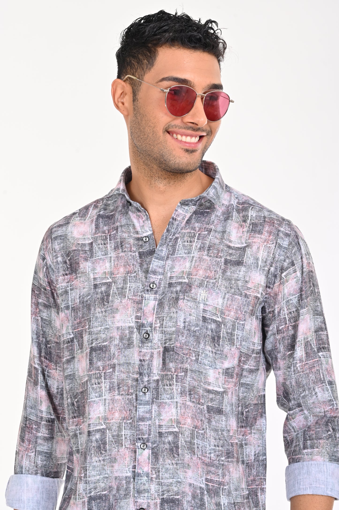 BUY NEWSMAKER SLIMFIT FULL SLEEVE BLACK AND ROSE SHIRT ONLINE