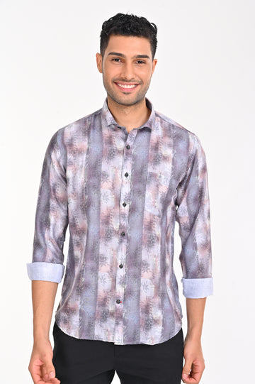 NEWSMAKER SLIMFIT FULL SLEEVE CREAM BLUE MEN SHIRT