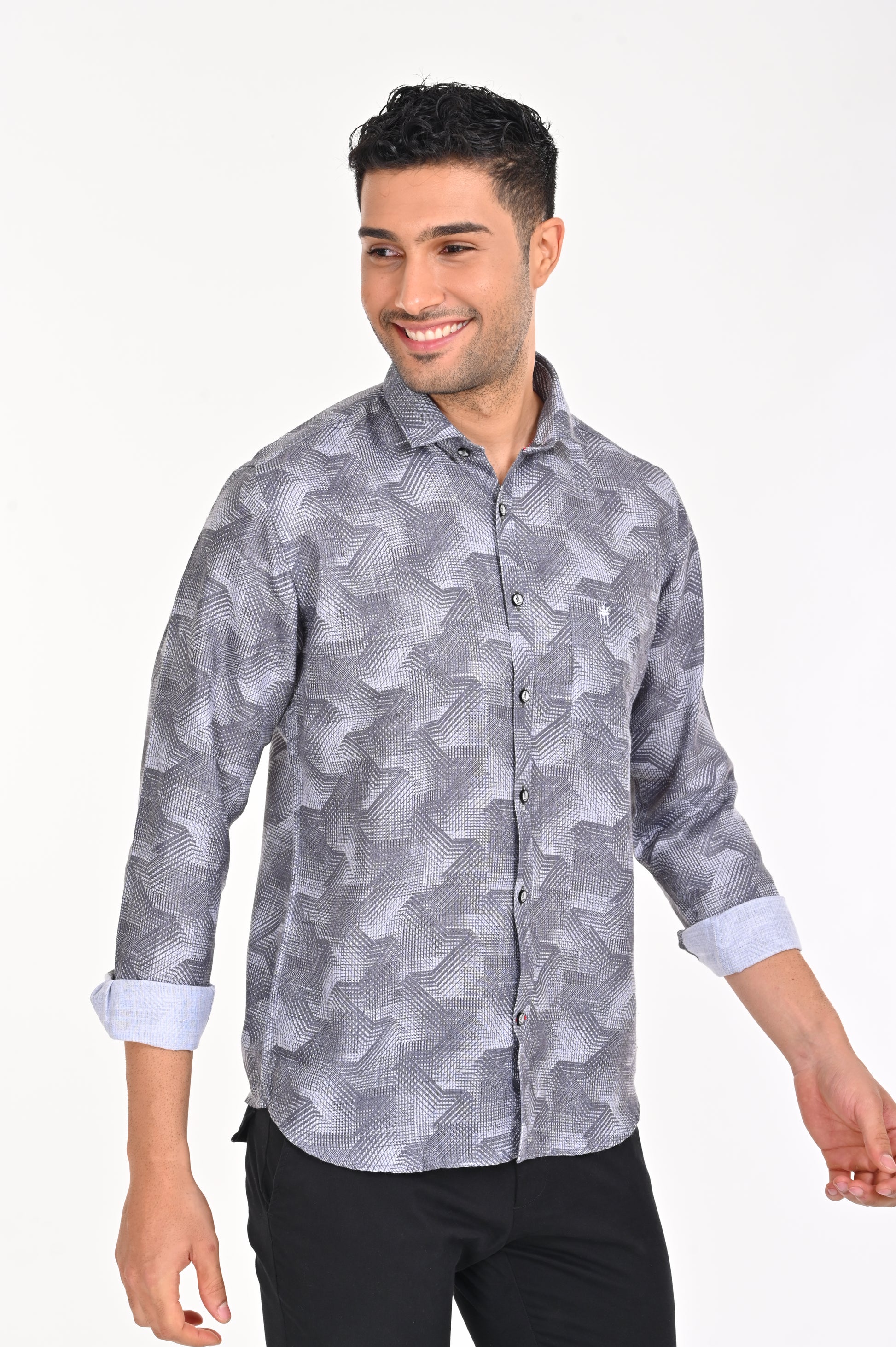 NEWSMAKER SLIMFIT FULL SLEEVE GREY & WHITE MEN SHIRT