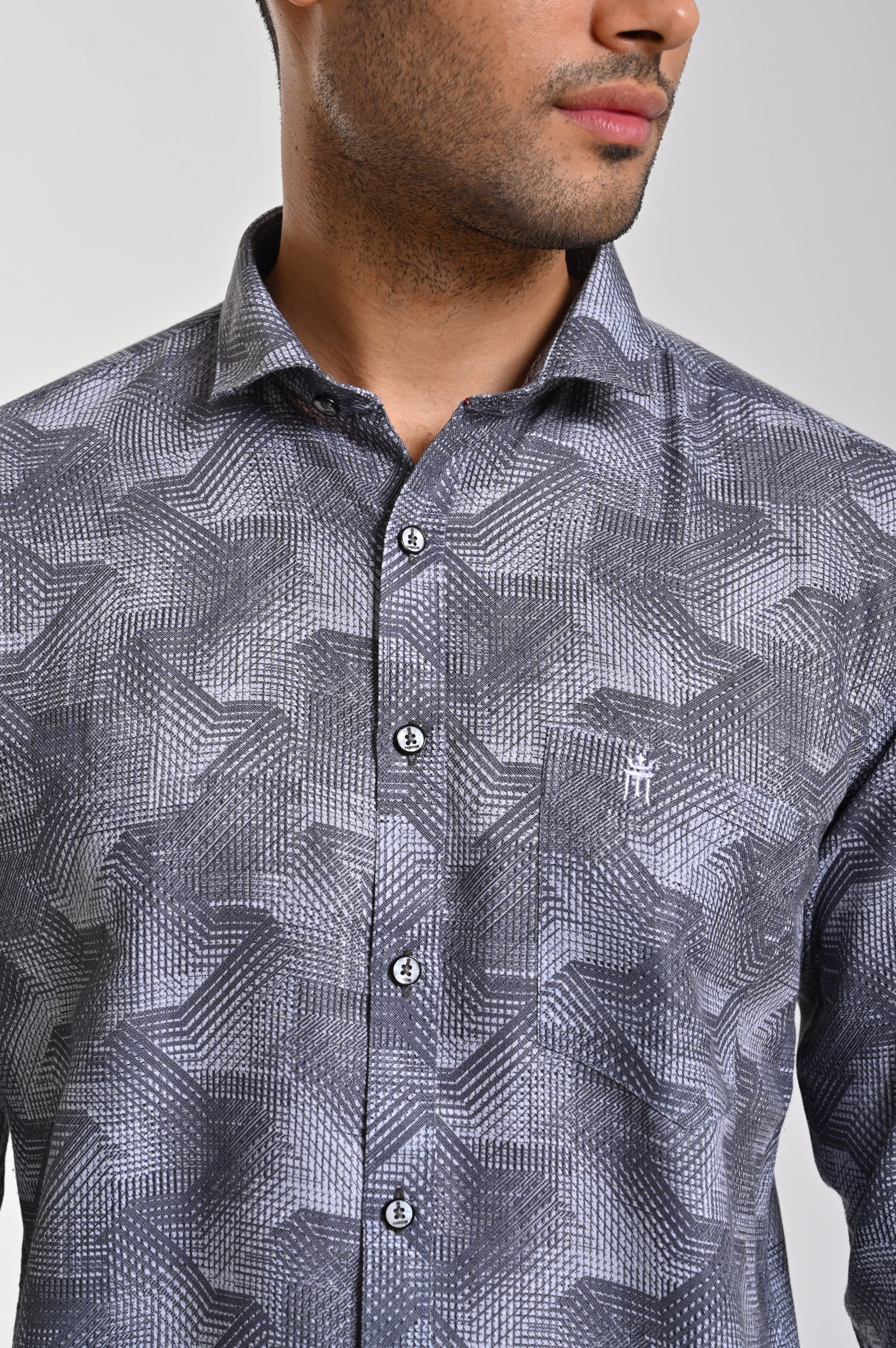 Shop NEWSMAKER SLIMFIT FULL SLEEVE GREY & WHITE MEN SHIRT