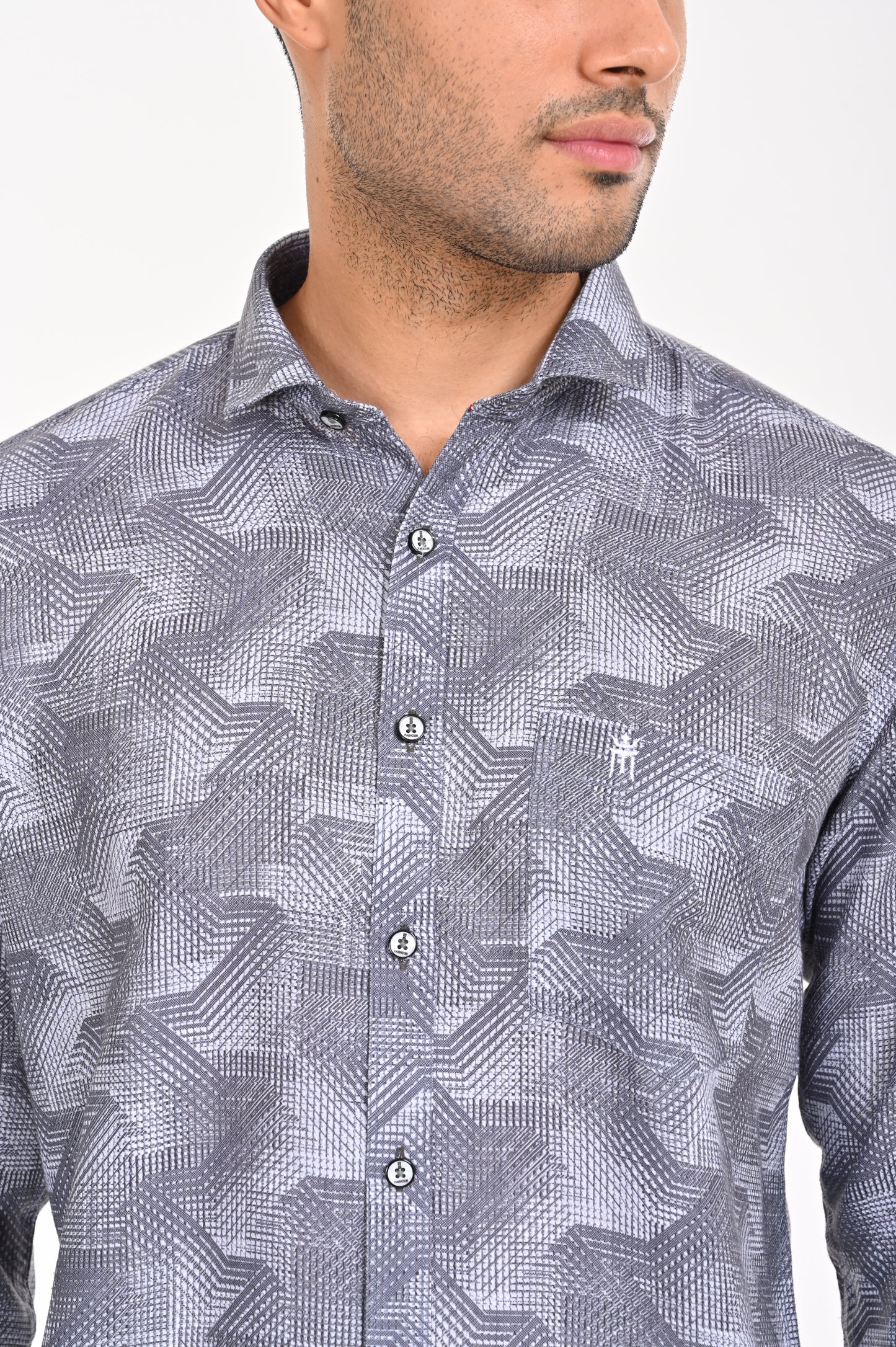 ORDER NEWSMAKER SLIMFIT FULL SLEEVE GREY & WHITE MEN SHIRT