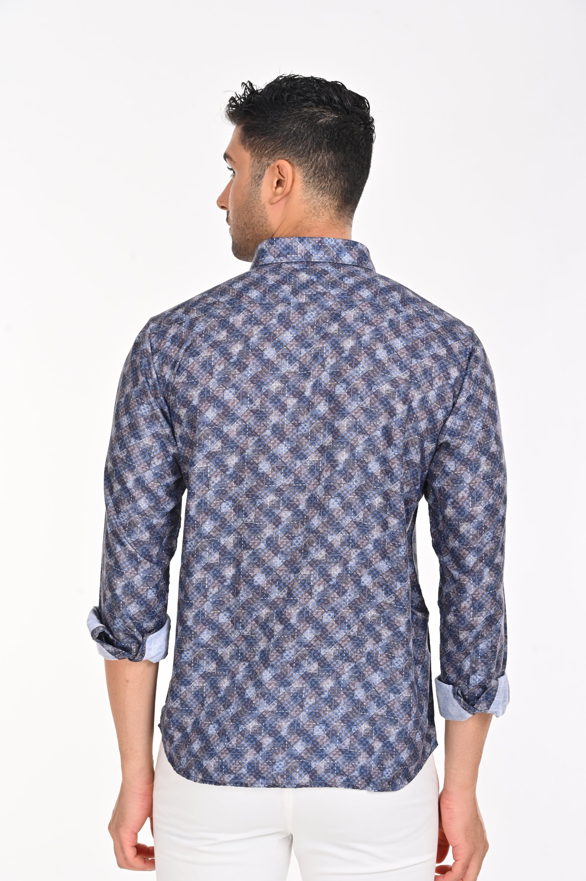 BUY NEWSMAKER SLIMFIT FULL SLEEVE GREY & BLUE SHIRT ONLINE