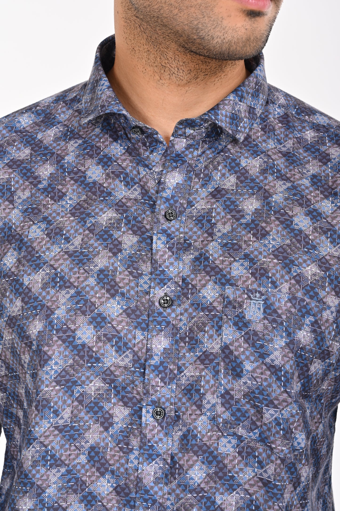 ORDER NEWSMAKER SLIMFIT FULL SLEEVE GREY & BLUE SHIRT