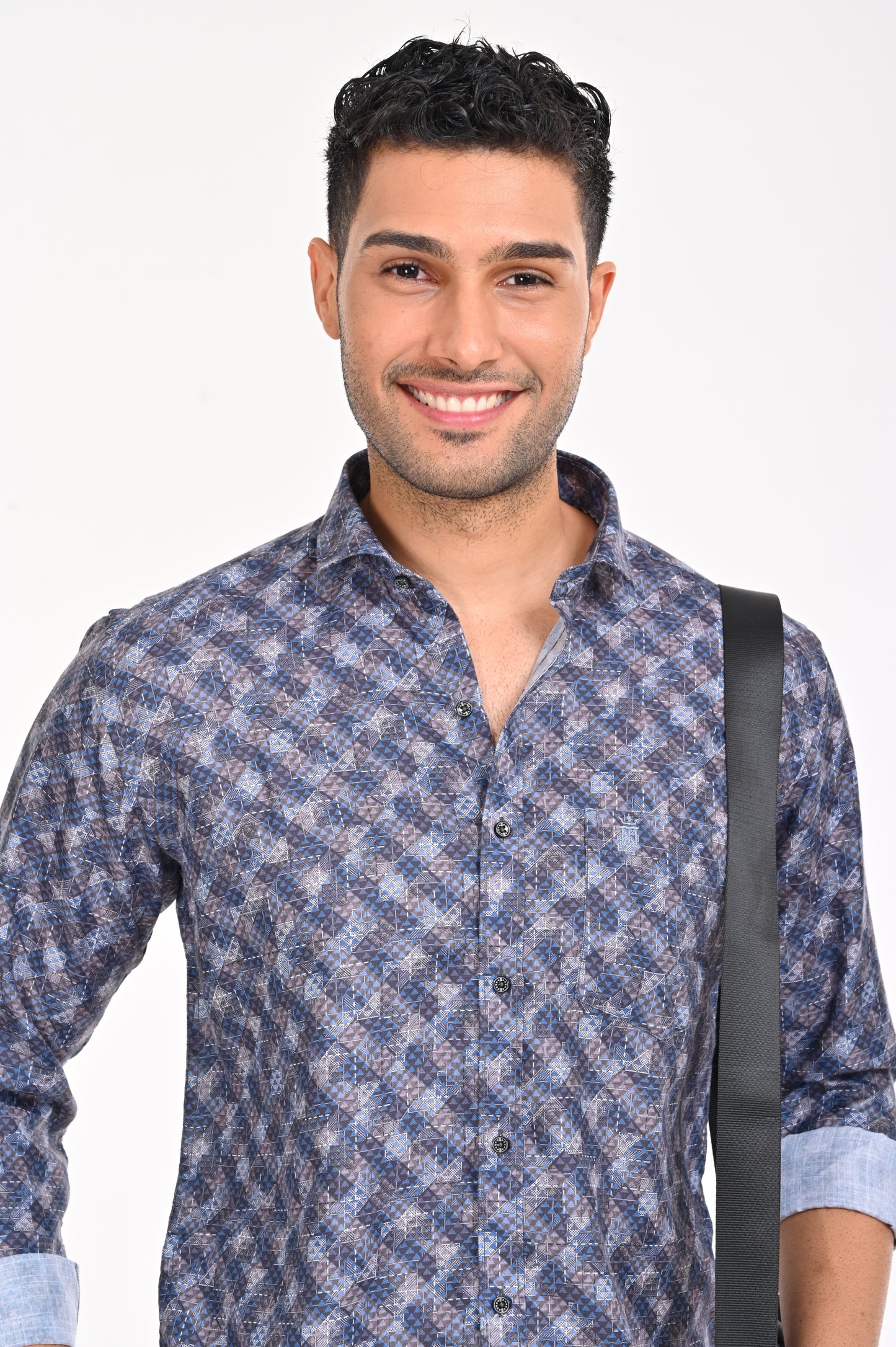 BUY NEWSMAKER SLIMFIT FULL SLEEVE GREY & BLUE SHIRT