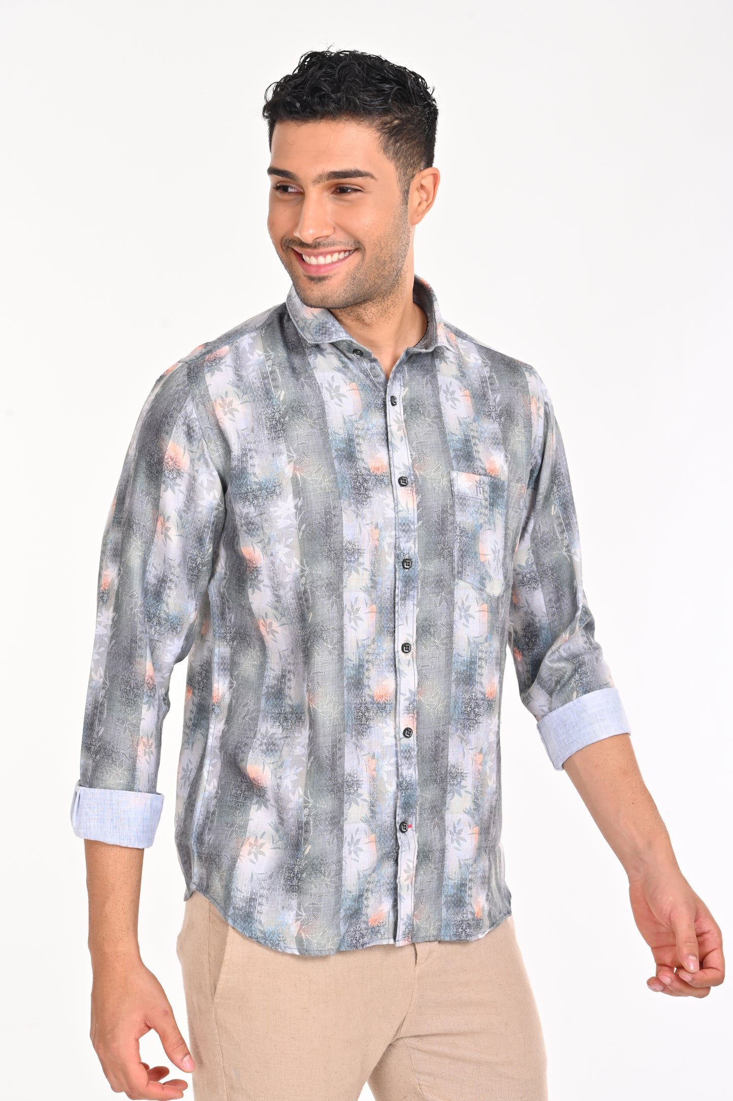 ORDER NEWSMAKER SLIMFIT FULL SLEEVE GREY MEN SHIRT ONLINE
