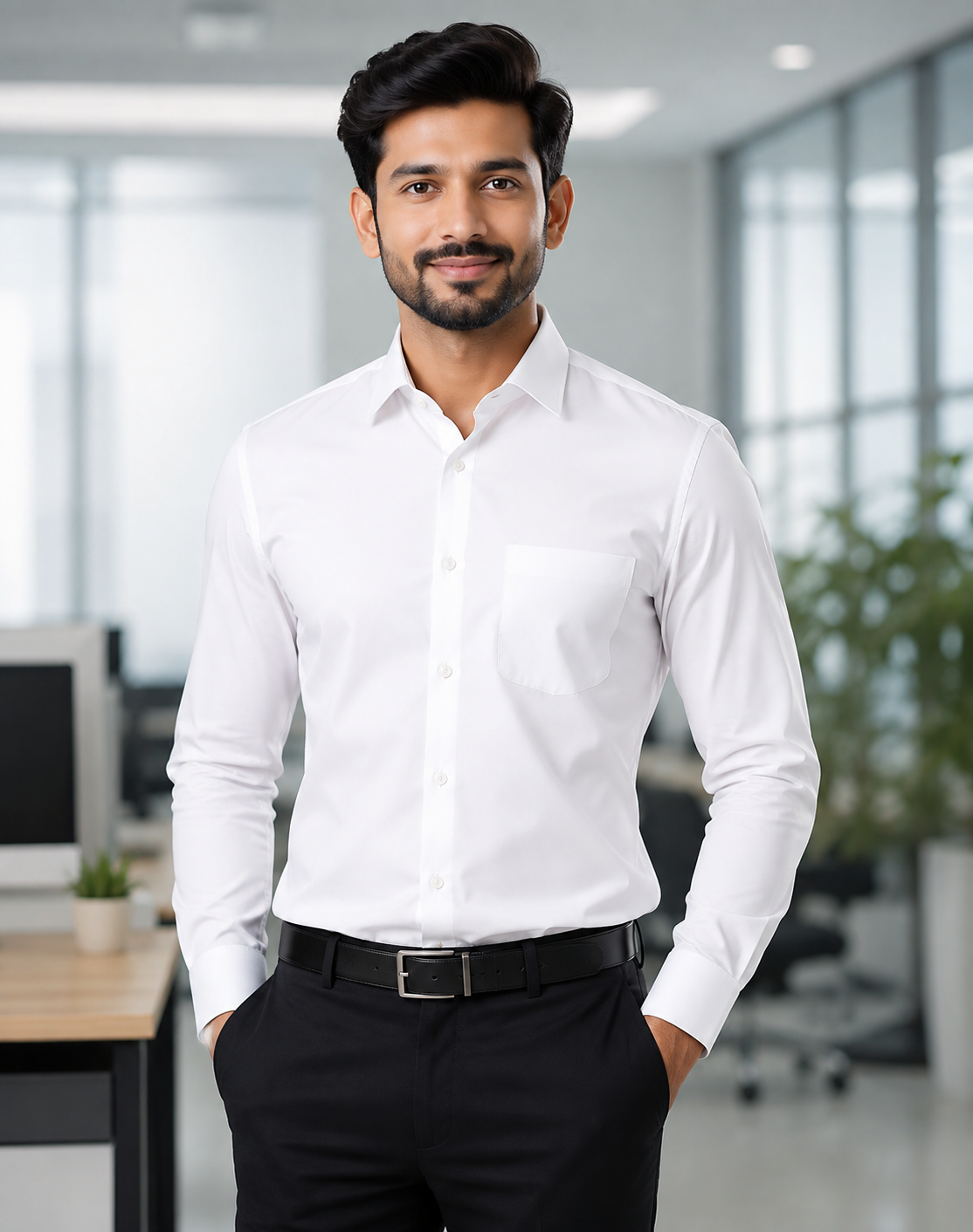 Anti Wrinkle Free Formal White Shirt For Men