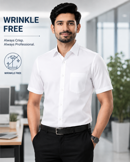 Anti Wrinkle Free Formal White Shirt For Men