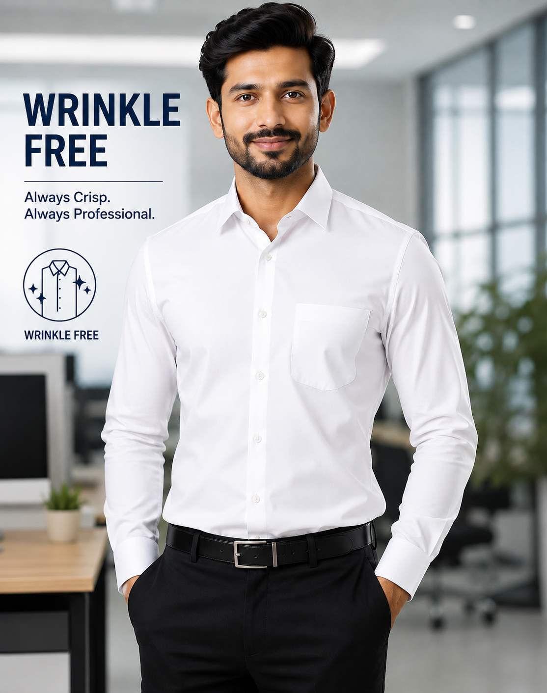 Anti Wrinkle Free Formal White Shirt For Men