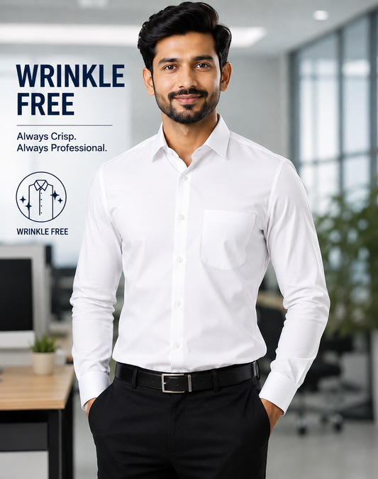 Anti Wrinkle Free Formal White Shirt For Men