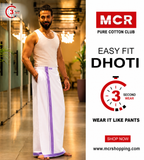 Easy Fit Fancy Border White Double Dhotis - Purple