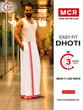 Easy Fit Fancy Border White Double Dhotis - Dark Pink
