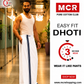 Easy Fit Fancy Border White Double Dhotis - Navy Blue