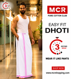 Easy Fit Fancy Border White Double Dhotis - Pink