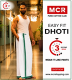 Easy Fit Fancy Border White Double Dhotis - Dark Green