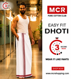 Easy Fit Fancy Border White Double Dhotis - Maroon