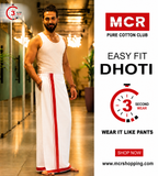 Easy Fit Fancy Border White Double Dhotis - Red