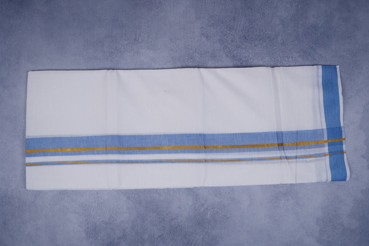 FEATHER FINISH COTTON 1818 W/D DHOTHIE 3.80 MTR-BLUE