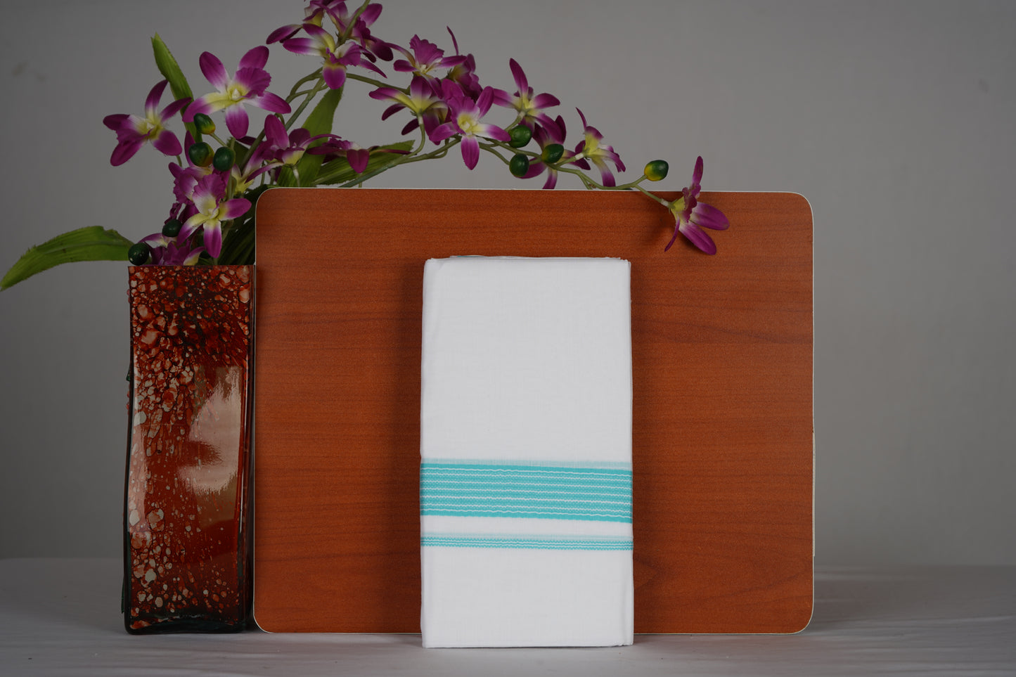 White Double Dhothie Cotton Colour Border For Men - FCD-470 Buy 1 Dhothie Get 1 Dhothie Belt Free (Assorted colours only)