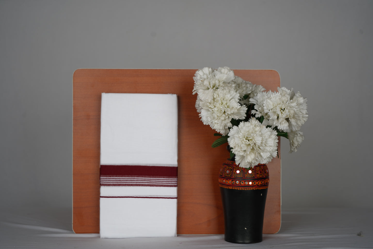 White Double Dhothie Cotton Colour Border For Men - FCD-362 Buy 1 Dhothie Get 1 Dhothie Belt Free (Assorted colours only)