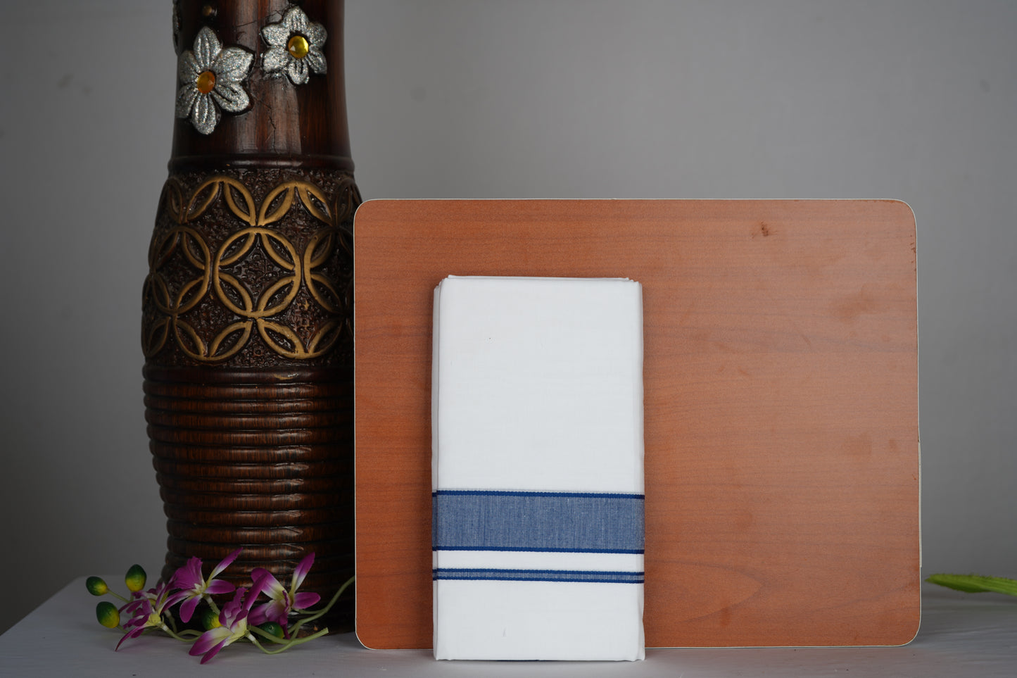 White Double Dhothie Cotton Colour Border For Men - FCD-507 Buy 1 Dhothie Get 1 Dhothie Belt Free (Assorted colours only)