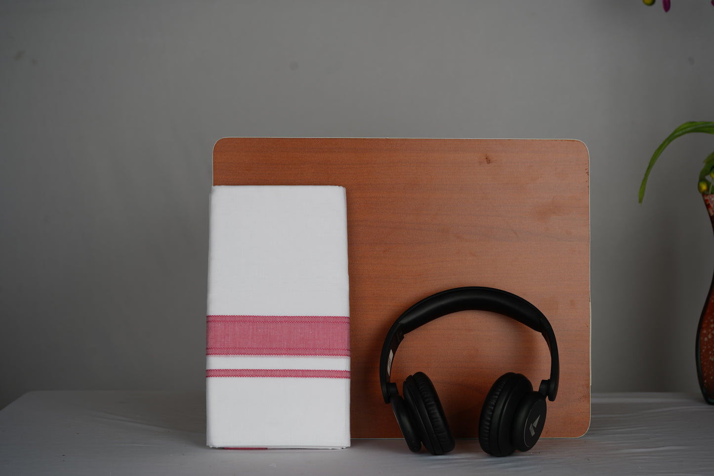 White Double Dhothie Cotton Colour Border For Men - FCD-05 Buy 1 Dhothie Get 1 Dhothie Belt Free (Assorted colours only)